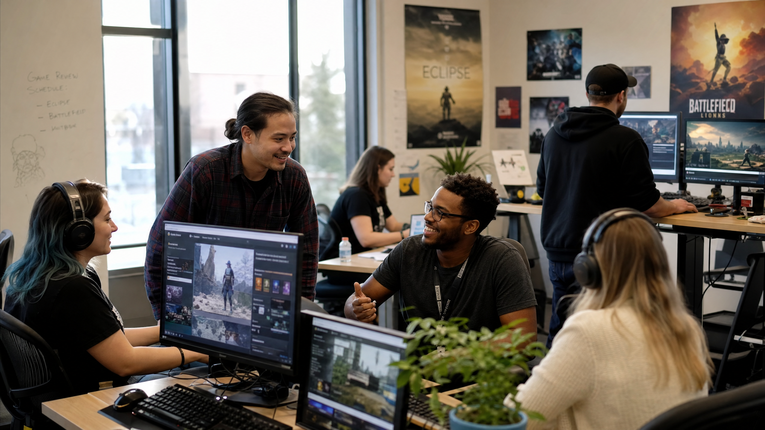 TurboFragger team working in a gaming office