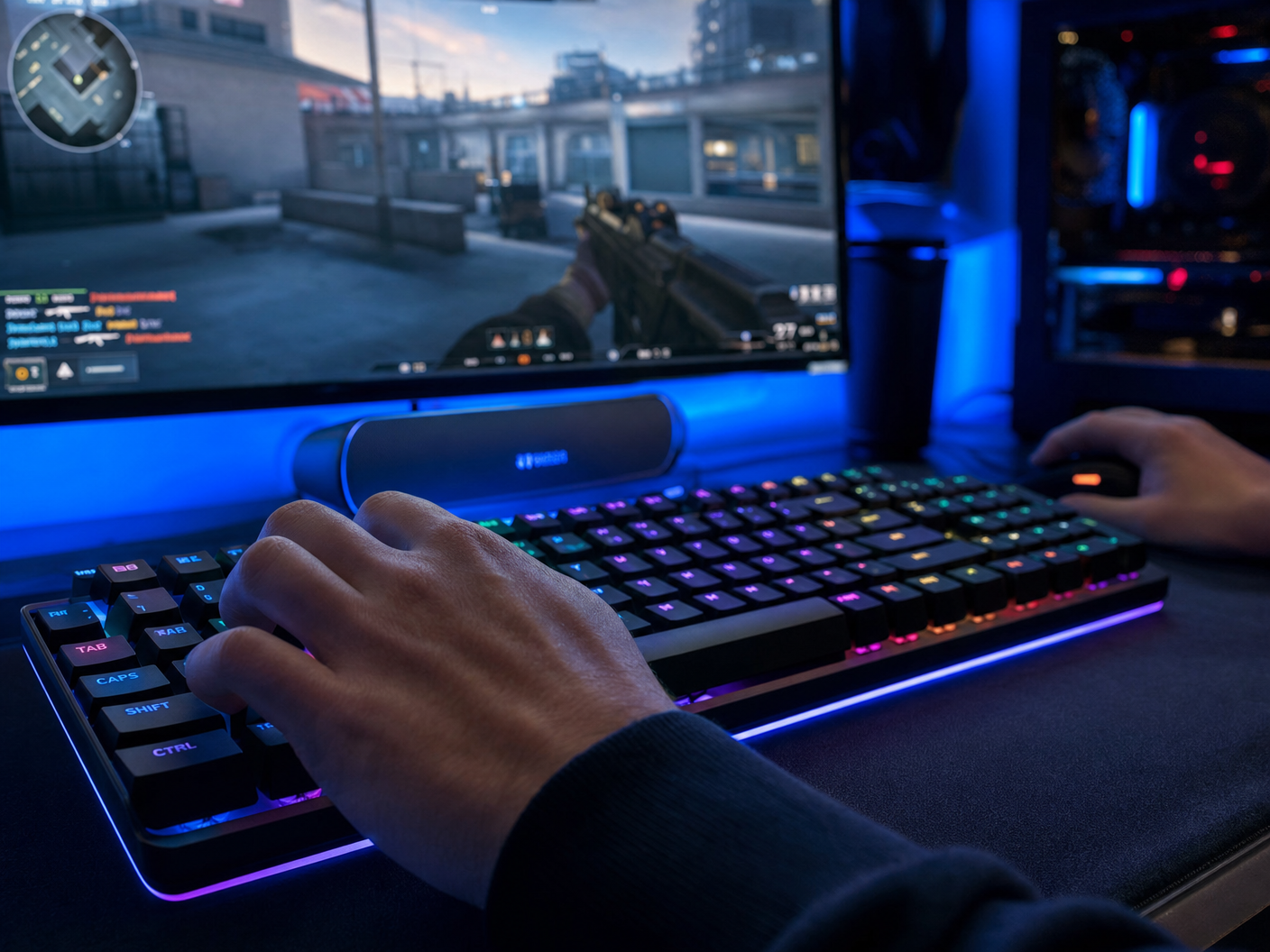 FPS game review — keyboard and monitor setup