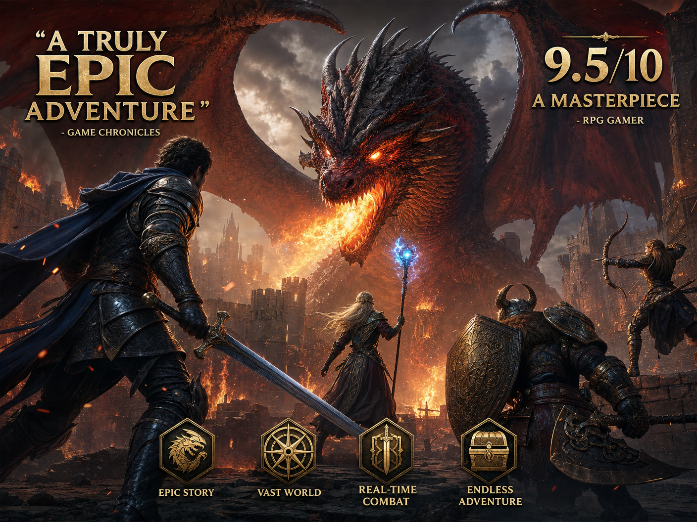 Fantasy RPG dragon battle artwork