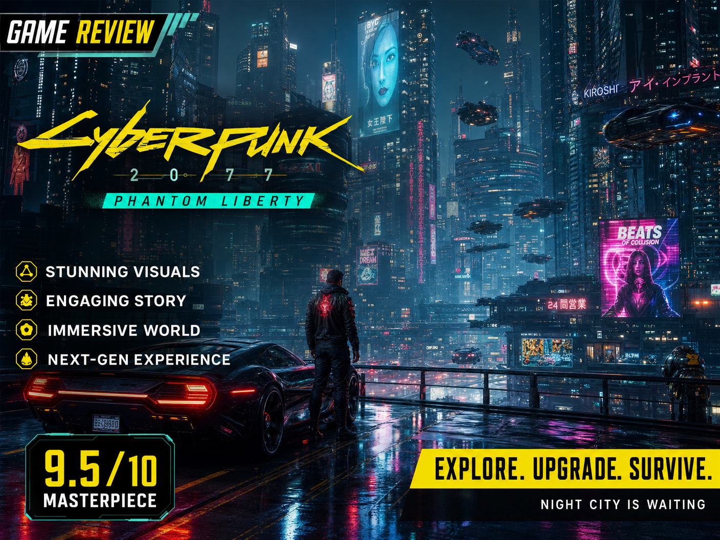 Cyberpunk open world city at night