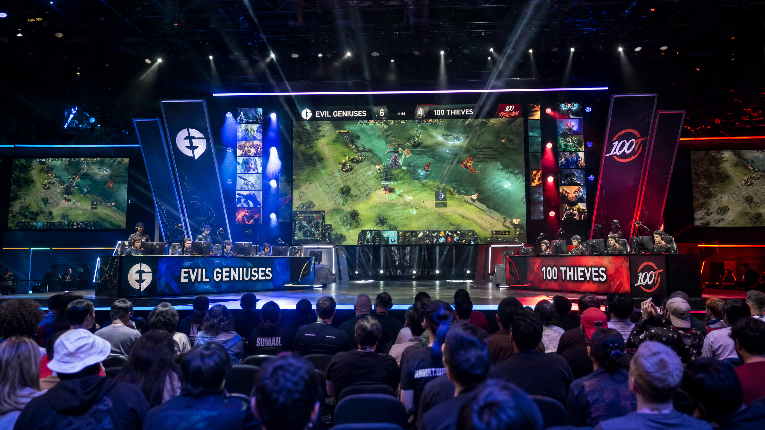 Esports tournament stage with players competing